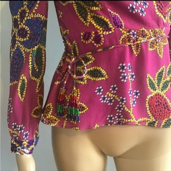 Farm Rio Wrap Long Sleeve Floral Top Size Xs - Picture 4 of 12